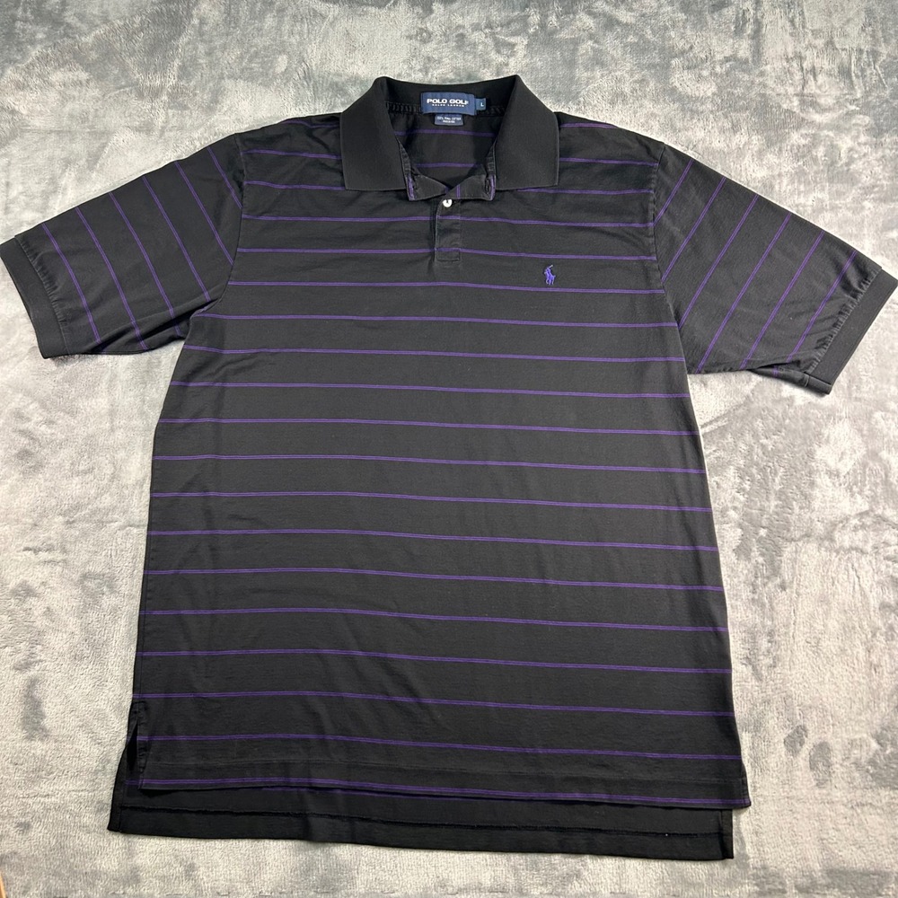 Polo Golf Ralph‎ Lauren Mens Black Purple Stripe Pima Cotton Polo Shirt Size L
